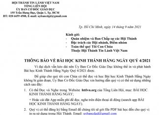 UB.CĐGD – Thông Báo Về Bài Học Kinh Thánh Hằng Ngày Quý 4/2021