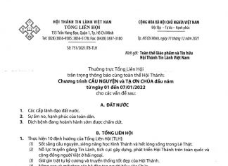 Tổng Liên Hội: Thông Báo Chương Trình Cầu Nguyện Và Tạ Ơn Chúa Đầu Năm (1-7/1/2022)