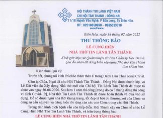 HTTL Tân Thành, Đồng Nai: Thư Thông Báo Lễ Cung Hiến Nhà Thờ