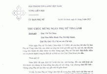 Ủy Ban Phụ Nữ Tổng Liên Hội: Thư Chúc Mừng Ngày Phụ Nữ Tin Lành