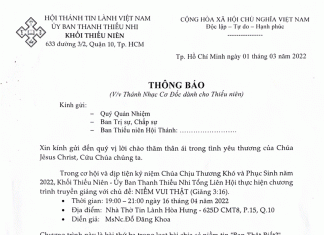 UB. Thanh Thiếu Nhi: Thông Báo Chương Trình Thánh Nhạc Cơ Đốc Dành Cho Thiếu Niên