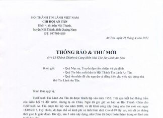 HTTL An Tân: Thông Báo & Thư Mời Lễ Khánh Thành và Cung Hiến Nhà Thờ