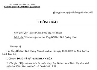 Thông Báo V/v Chương Trình Hội Đồng Bồi Linh Tỉnh Quảng Nam