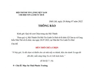 V/v Truyền Hình Trực Tuyến Chương Trình Lễ Cảm Tạ & Cung Hiến Nhà Thờ Tin Lành Cư Huê