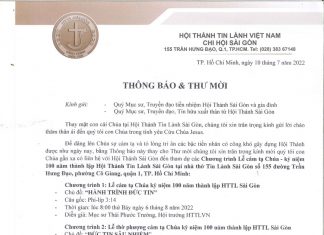 Thông Báo & Thư Mời – Kỷ Niệm 100 Năm Thành Lập HTTL Sài Gòn