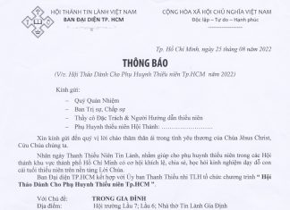 Ban Đại Diện Tp.HCM – Thông Báo V/v Hội Thảo Dành Cho Phụ Huynh Thiếu Niên Tp.HCM Năm 2022