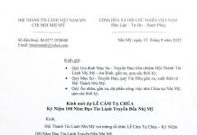 HTTL NHỊ MỸ – Thư Mời & Thông Báo Lễ Cảm Tạ Chúa Kỷ Niệm 100 Năm Tin Lành Truyền Đến Nhị Mỹ