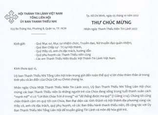 UB.TTN – Thư Chúc Mừng Nhân Ngày Thanh Thiếu Niên Tin Lành 2022