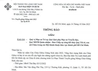 Ban Đại Diện TP.HCM – Thông Báo V/v Truyền Giảng Giáng Sinh 2022 Tại Tp.HCM