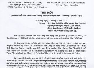 BĐD TL Vĩnh Long – Tham Dự Lễ Cảm Tạ Chúa & Thông Báo Quyết Định Đào Tạo Trung Cấp Thần Học