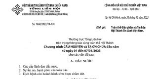 Thông Báo: Chương Trình Cầu Nguyện và Tạ Ơn Chúa Đầu Năm 2023