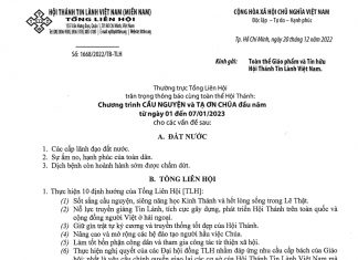 Thông Báo: Chương Trình Cầu Nguyện và Tạ Ơn Chúa Đầu Năm 2023