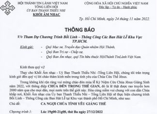 UB.TTN: Thông Báo V/v Tham Dự Chương Trình Bồi Linh – Thông Công Các Ban Hát Lễ Khu Vực Tp.HCM