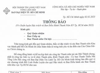 Thông Báo: Huấn Luyện Đặc Trách và Ban Điều Hành Thanh Niên KV TP. HCM