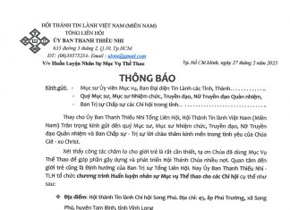Thông Báo: Huấn Luyện Nhân Sự Mục Vụ Thể Thao Tại HTTL Song Phú, Vĩnh Long