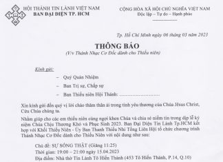 BĐD Tp.HCM Thông Báo V/v Thánh Nhạc Cơ Đốc Dành Cho Thiếu Niên