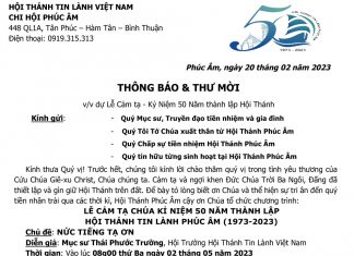 Thông Báo & Thư Mời V/v Dự Lễ Kỷ Niệm 50 Năm Thành Lập HTTL Phúc Âm