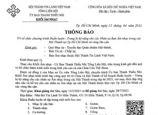 Thông Báo V/v Tổ Chức Chương Trình Huấn Luyện – Trang Bị Kỹ Năng Cho Các Nhân Sự Ban Âm Nhạc Trong Các Hội Thánh Tại Tp.HCM & Vùng Lân Cận