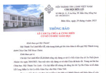 HTTL BẾN GỖ – Thông Báo V/v Lễ Cảm Tạ Chúa & Cung Hiến Cơ Sở Cơ Đốc Giáo Dục