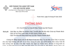 Thông Báo V/v Dự Lễ Cảm Tạ Chúa 50 Năm Thành Lập Hội Thánh Tin Lành Phước Bình