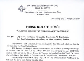 Thông Báo & Thư Mời V/v Lễ Cung Hiến Nhà Thờ Tin Lành LABOUYE (Lâm Đồng)