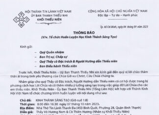 UBTTN – Thông Báo V/v Tổ Chức Huấn Luyện Học Kinh Thánh Sáng Tạo