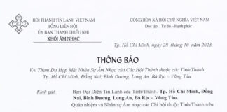 UBTTN – Thông Báo V/v Tham Dự Họp Mặt Nhân Sự Âm Nhạc Của Các Hội Thánh Thuộc KV3 (Đông Nam Bộ)
