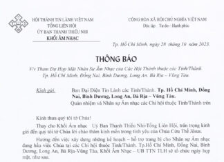 UBTTN – Thông Báo V/v Tham Dự Họp Mặt Nhân Sự Âm Nhạc Của Các Hội Thánh Thuộc KV3 (Đông Nam Bộ)