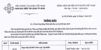 BĐD Tin Lành Tp.HCM Thông Báo V/v Tổ Chức Hoạt Động Thiếu Niên Khu Vực Tp.HCM Năm 2024