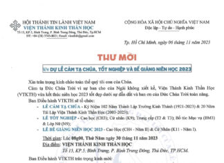 VTKTH – Thư Mời V/v Dự Lễ Cảm Tạ Chúa, Tốt Nghiệp Và Bế Giảng Niên Học 2023