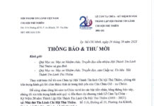 Thông Báo & Thư Mời V/v Lễ Cảm Tạ Chúa – Kỷ Niệm 20 Năm Thành Lập HTTL Chi Hội Thủ Thiêm