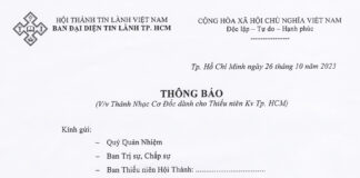 Ban Đại Diện TL.Tp.HCM – Thông Báo V/v Thánh Nhạc Cơ Đốc Dành Cho Thiếu Niên KV. TP.HCM