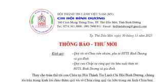 HT Bình Dương Thông Báo V/v Lễ Cung Hiến Đền Thờ – Cảm Tạ Chúa – Kỷ Niệm 95 Năm Thành Lập (1928-2023)
