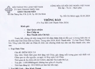 UB.TTN – Thông Báo V/v Trại Bồi Linh Thanh Niên 2024