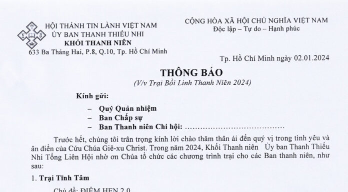 UB.TTN – Thông Báo V/v Trại Bồi Linh Thanh Niên 2024