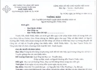 UB.TTN – Thông Báo V/v Trại Bồi Linh – Huấn Luyện Dành Cho Đặc Trách Và Người Hướng Dẫn Thiếu Niên