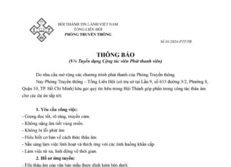 Phòng Truyền thông – Tổng Liên Hội: Thông Báo V/v Tuyển Dụng Cộng Tác Viên Phát Thanh Viên