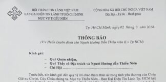 Ban Đại Diện TL.TP.HCM Thông Báo V/v Huấn Luyện Dành Cho Người Hướng Dẫn Thiếu Niên K.V Tp.HCM