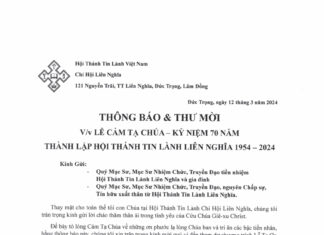 Hội Thánh Liên Nghĩa: Thông Báo & Thư Mời V/v Lễ Cảm Tạ Chúa – Kỷ Niệm 70 Năm Thành Lập Hội Thánh Tin Lành Liên Nghĩa (1954-2024)