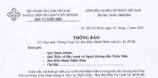 Ban Đại Diện Tin Lành Tp.HCM Thông Báo V/v Họp Mặt – Thông Công Các Ban Điều Hành Thiếu Niên Kv. Tp. HCM