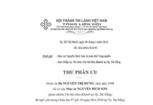 Thư Phân Ưu Cùng Tang Quyến Của Bà Mục sư Nguyễn Bích Sơn (nhũ danh Nguyễn Thị Hưng)