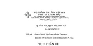 Thư Phân Ưu Cùng Tang Quyến Của Bà Mục sư Nguyễn Bích Sơn (nhũ danh Nguyễn Thị Hưng)