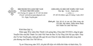 Ủy ban Truyền giáo: V/v Ngày Truyền Giáo & Lễ Kỷ Niệm Đức Thánh Linh Giáng Lâm