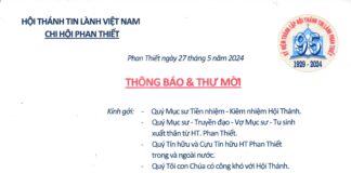 Thông Báo & Thư Mời V/v Lễ Cảm Tạ Chúa – Kỷ Niệm 95 Năm Thành Lập Hội Thánh Phan Thiết