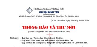 Thông Báo & Thư Mời V/v Lễ Cung Hiến Nhà Thờ Tin Lành Bình Tân