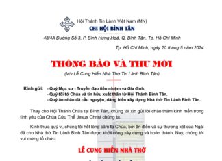 Thông Báo & Thư Mời V/v Lễ Cung Hiến Nhà Thờ Tin Lành Bình Tân