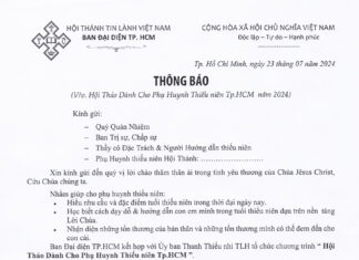 Thông Báo V/v Hội Thảo Dành Cho Phụ Huynh Thiếu Niên Tp.HCM Năm 2024