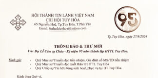 Thông Báo & Thư Mời V/v Dự Lễ Cảm Tạ Chúa – Kỷ Niệm 95 Năm Thành Lập HTTL Tuy Hoà