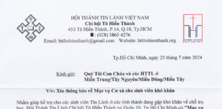 HTTL Tô Hiến Thành – Thông Báo V/v Mục Vụ Cư Xá Cho Sinh Viên Khó Khăn
