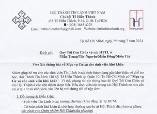 HTTL Tô Hiến Thành – Thông Báo V/v Mục Vụ Cư Xá Cho Sinh Viên Khó Khăn